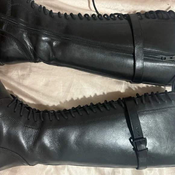 Ann Demeulemeester Danny Black Leather Lace-Up Combat Boots-37 - Picture 9 of 13